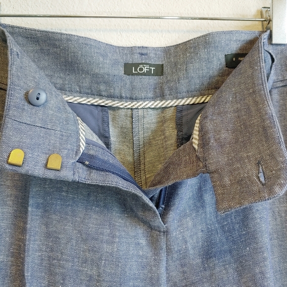 LOFT Blue Marisa Trousers Wide-Leg Linen Blend - Picture 5 of 11